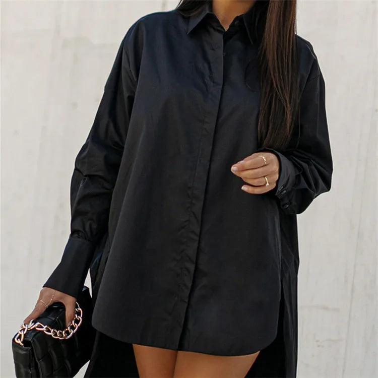 Single Breasted Solid Shirt/Turn Down Collar Cardigan/Loose Spliced Shirts/ Pockets High Street Autumn.