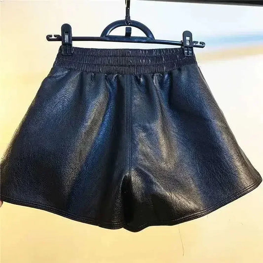 Women’s Boutique Style High-Waist Leather Shorts – Loose Fit Wide-Leg Faux Leather Pants/Versatile Fall Fashion