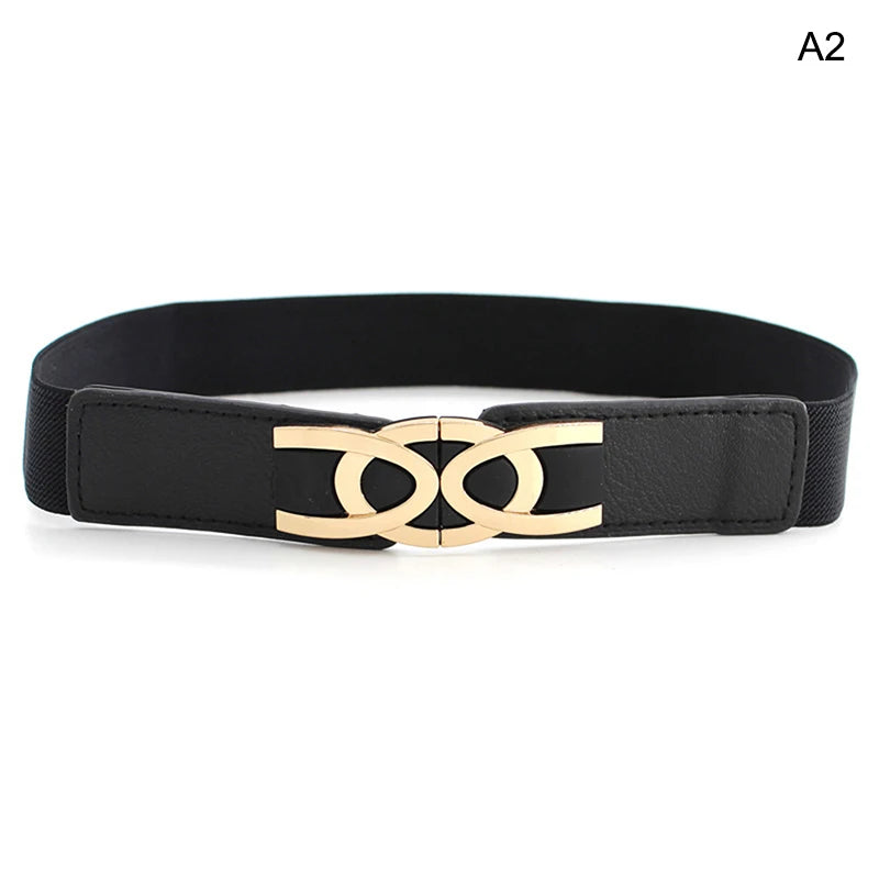 Female Wide Elastic Belt/Waistband Metal Buckle Belt/Women Waist Band Cummerband Sweater Coat Clothing Accessories.