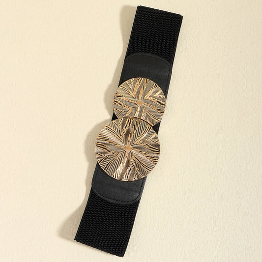 Luxury Wide Elastic Waist Belt for Women – Gold Statement Buckle Stretch Fashion Belt