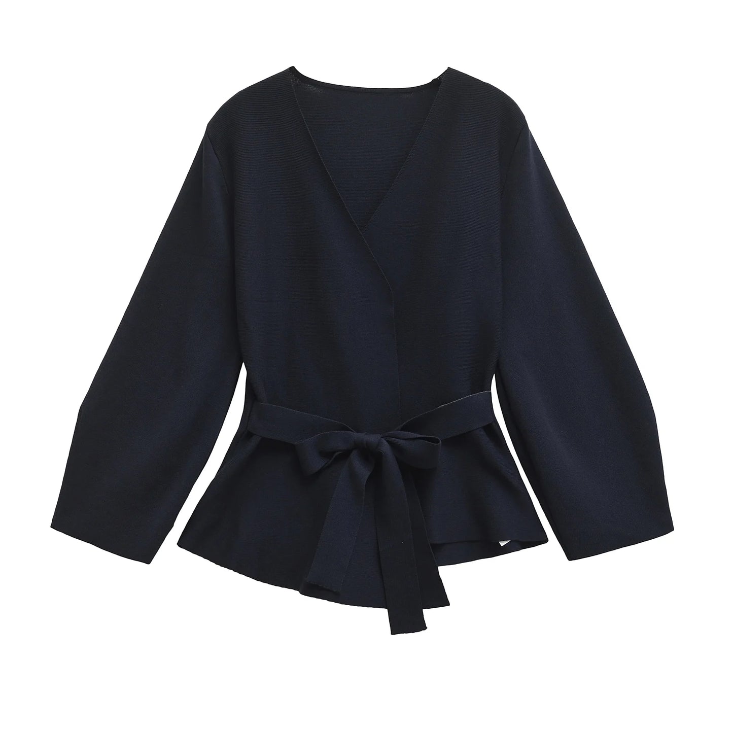 Cardigan Tuck Wrap knitted Blazer/Shoulder Pad Belt Knit Blazer/Retro V-neck Long Sleeve Versatile Female/Coat Women Clothes.