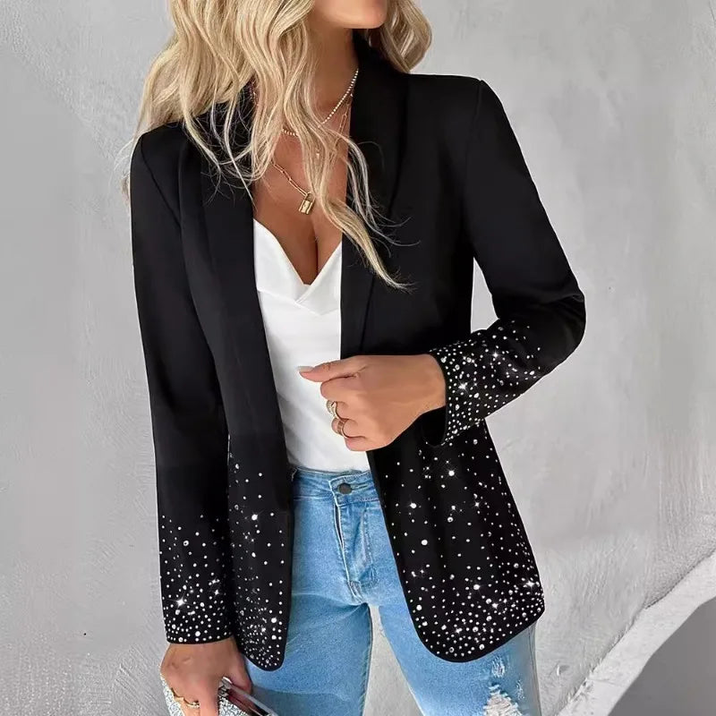 New Women's Clothing Personalized Rhinestone Waist-Tight Suit Jacket Blazer