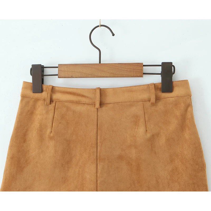 YENKYE Retro Brown Faux Suede Shorts for Women – High-Waist Casual Vintage Short Pants
