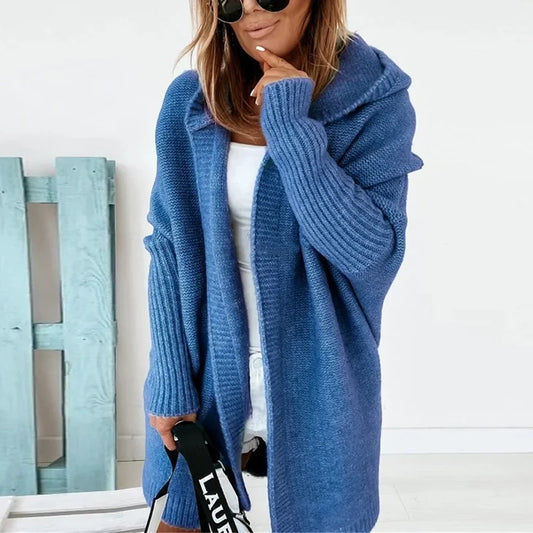 Two Tone Hooded Knit Cardigan for Women | Long Winter Patchwork Sweater | Modern Blend Boutique