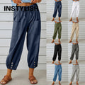 Comfy Carpi Harajuku Pants/Loose Cotton Linen/Solid Color Elastic Waist Loose Straight Trousers/Waist Wide Leg Pants.