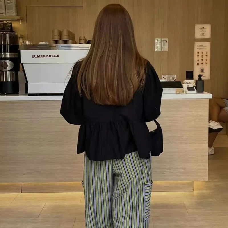 Styled Puff Up Sleeved Ruffle Blouses/Ruffle Ruched Crop Top Female/Polyester Half Sleeve Bow Tie.