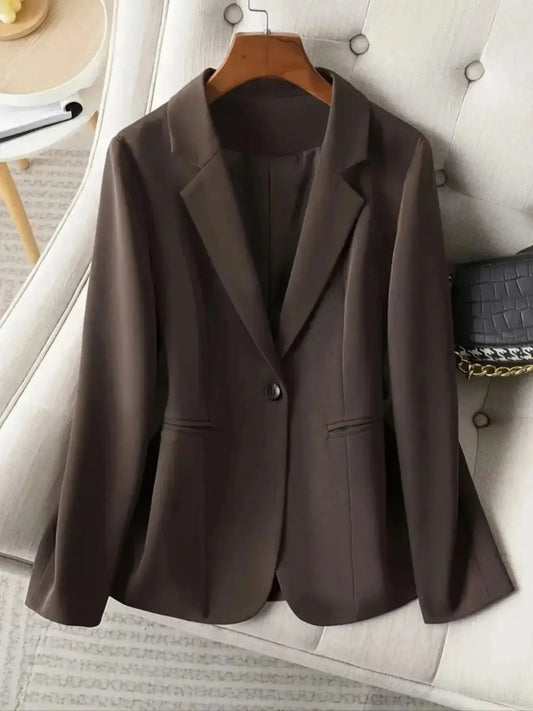 Women’s Chocolate Brown Tailored Blazer – Single-Button Notched Collar Jacket | Elegant Office & Casual Chic Outerwear
