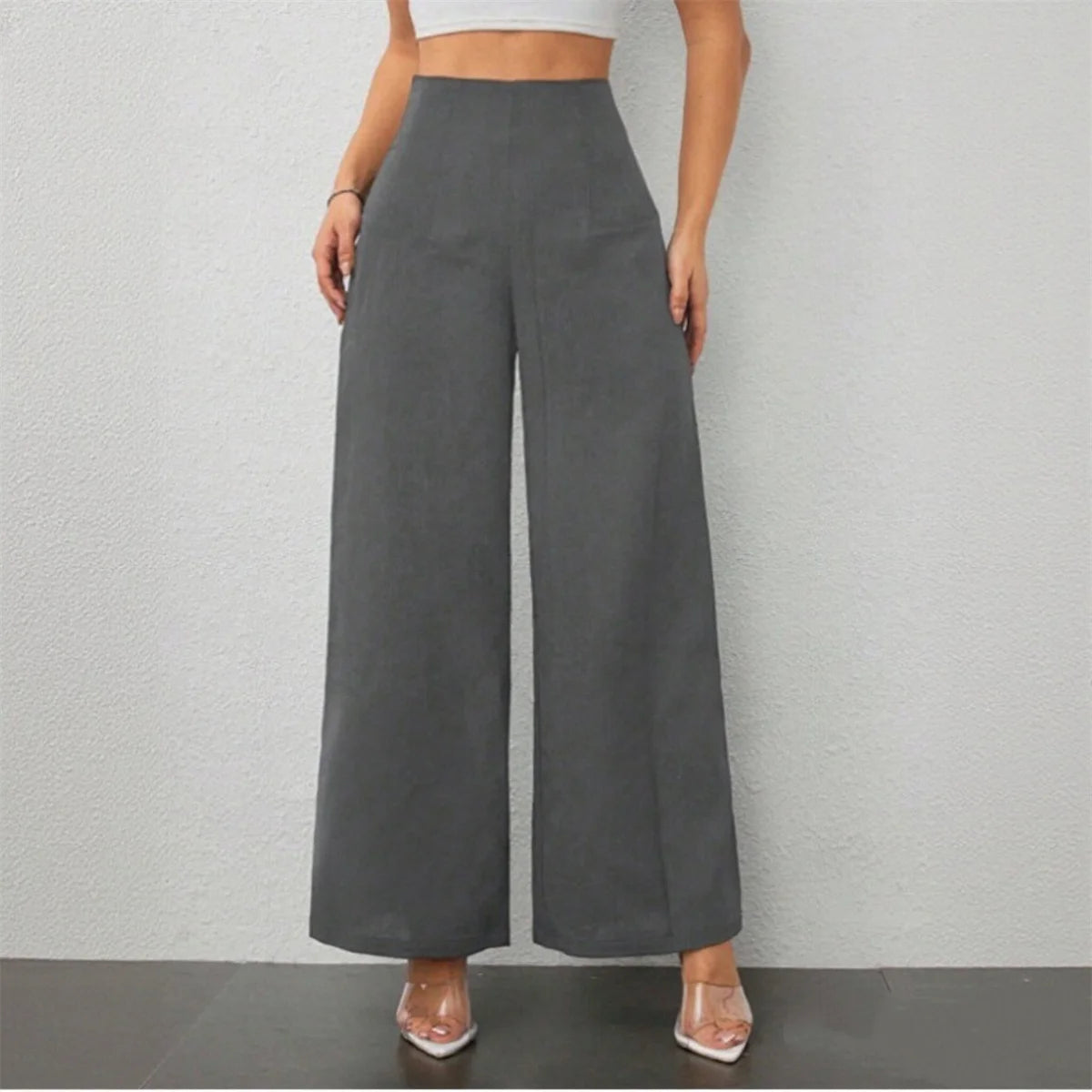 Fashioned Wide Leg Trouser’s/Non~Zipper Comfortable Fit/High Waist Pant’s/Slightly Stretched/Tatting Pattern Pant’s/Solid Colored Street Wear Clothing.