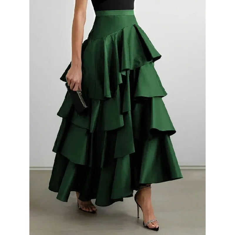 Elegant Midi Skirt’s/Autumn Falbala Swing Party/A-Line Classic/Vintage High Waist Skirt’s/Black/White.