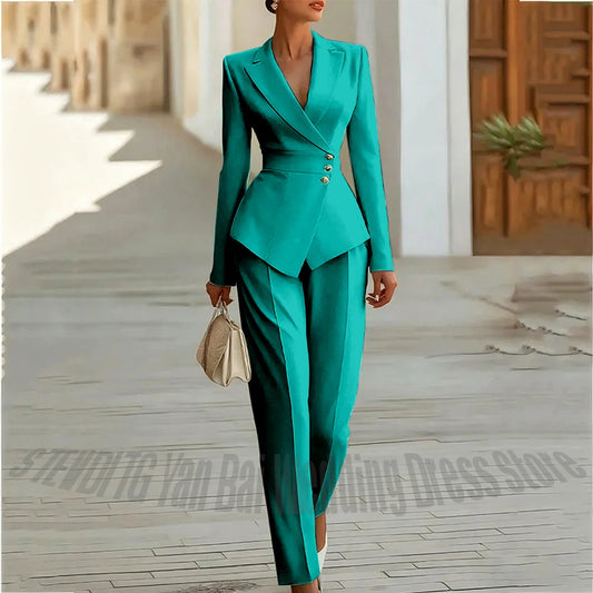 Modern Blend Boutique Luxury Tailored 2-Piece Women’s Suit Set – Elegant Slim Fit Business & Formal Blazer Trouser Outfit
