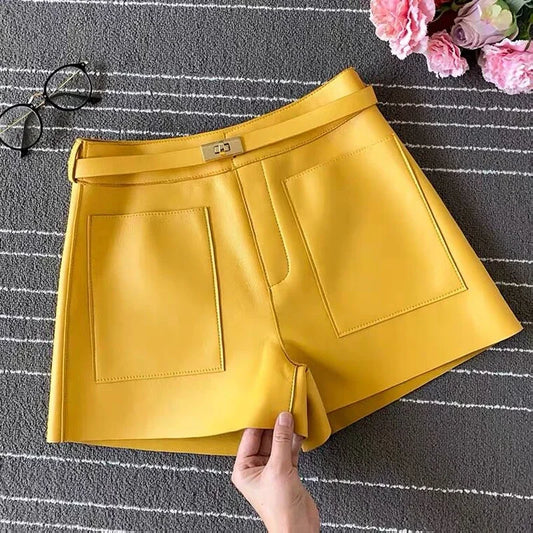 Luxury High-Waisted Faux Leather Tailored Shorts – Structured Designer-Inspired Statement Piece