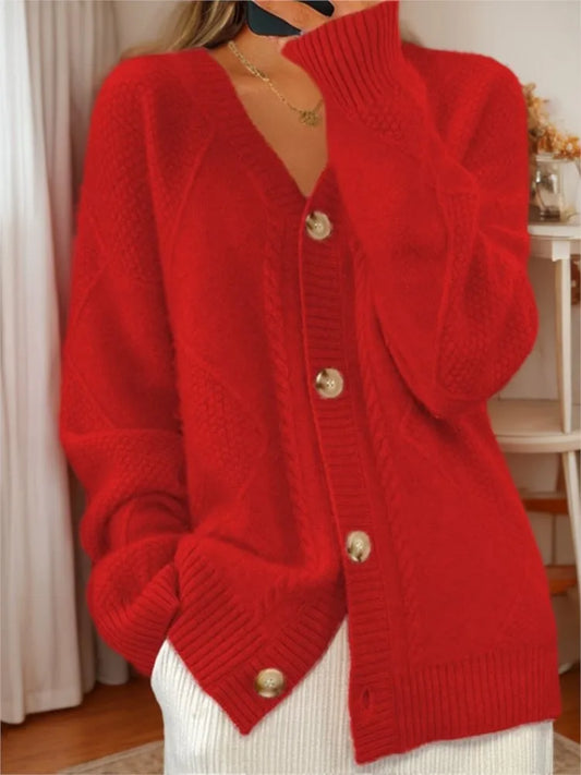 Solid Color Long-Sleeved  V Neck Knitted Cardigan/Breasted Women Top Fashion/Jacquard Sweater Versatile Coat Female.