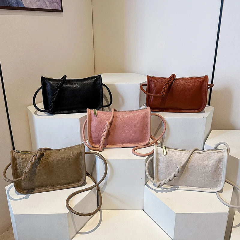 Modern Blend Boutique™ | Luxe Genuine Cowhide Leather Crossbody Bag – Premium Braided Strap Shoulder Purse for Women