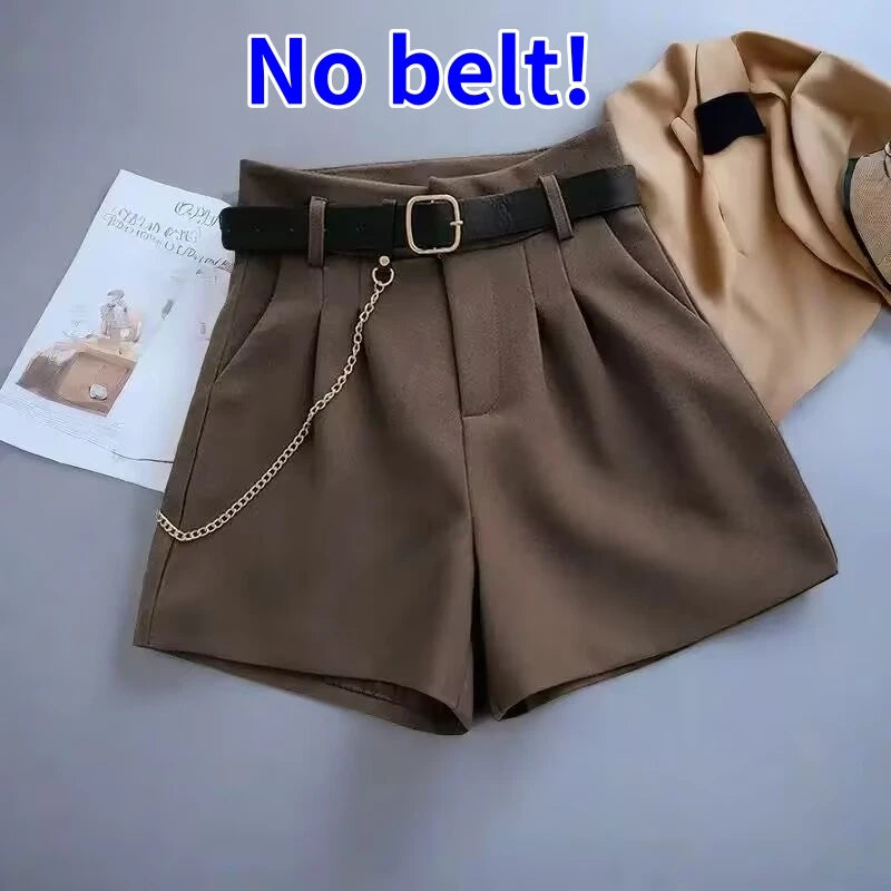 Casual Comfortable Elegant Wild Shorts With Belt Women's Woolen Shorts/Autumn Winter Slim Wide Leg A-line Shorts