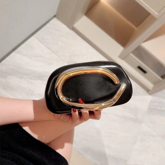 Gold Metal Closure Clutch Bag/Soft Versatile Purse/Sequined With A Slot Pocket.