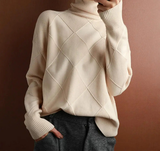 Solid Stylish Winter Turtleneck Sweater/ Elegant Thicken Warm Knitted Pullover/Crochet Texture Slim Tops Loose Jersey Knitwear Jumper.