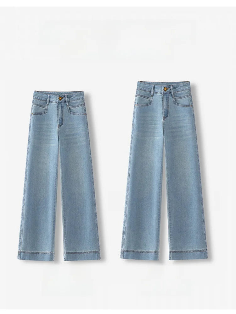 Women’s High-Waist Wide-Leg Jeans | Retro Straight-Leg Denim Pants | Light & Dark Wash