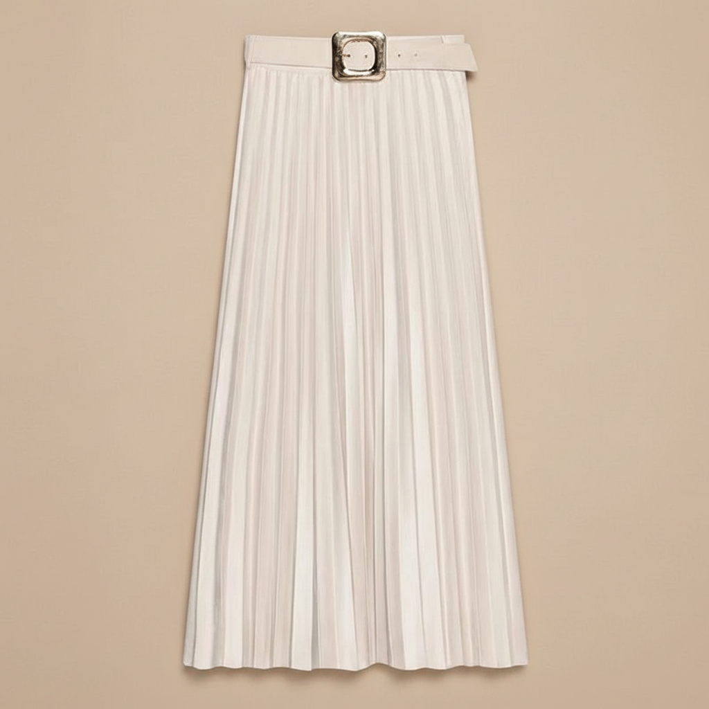 Flowing Effect Pleated Skirt/Neutral Beauty Layered Skirt/Midi Long Skirt/High Waist Elegant Faux Suede Skirt With Belt.