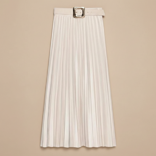 Flowing Effect Pleated Skirt/Neutral Beauty Layered Skirt/Midi Long Skirt/High Waist Elegant Faux Suede Skirt With Belt.