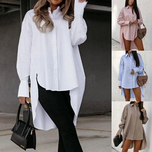Single Breasted Solid Shirt/Turn Down Collar Cardigan/Loose Spliced Shirts/ Pockets High Street Autumn.