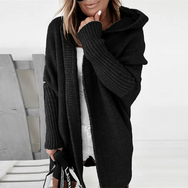 Two Tone Hooded Knit Cardigan for Women | Long Winter Patchwork Sweater | Modern Blend Boutique