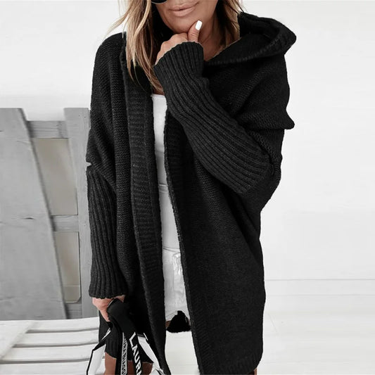 Two Tone Hooded Knit Cardigan for Women | Long Winter Patchwork Sweater | Modern Blend Boutique