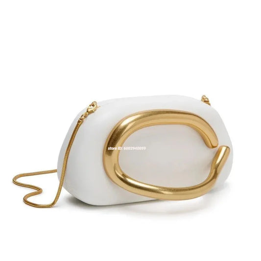 Gold Closure Box Clutch/Solid Shell Shaped Purse/Luxury Nylon Purse.