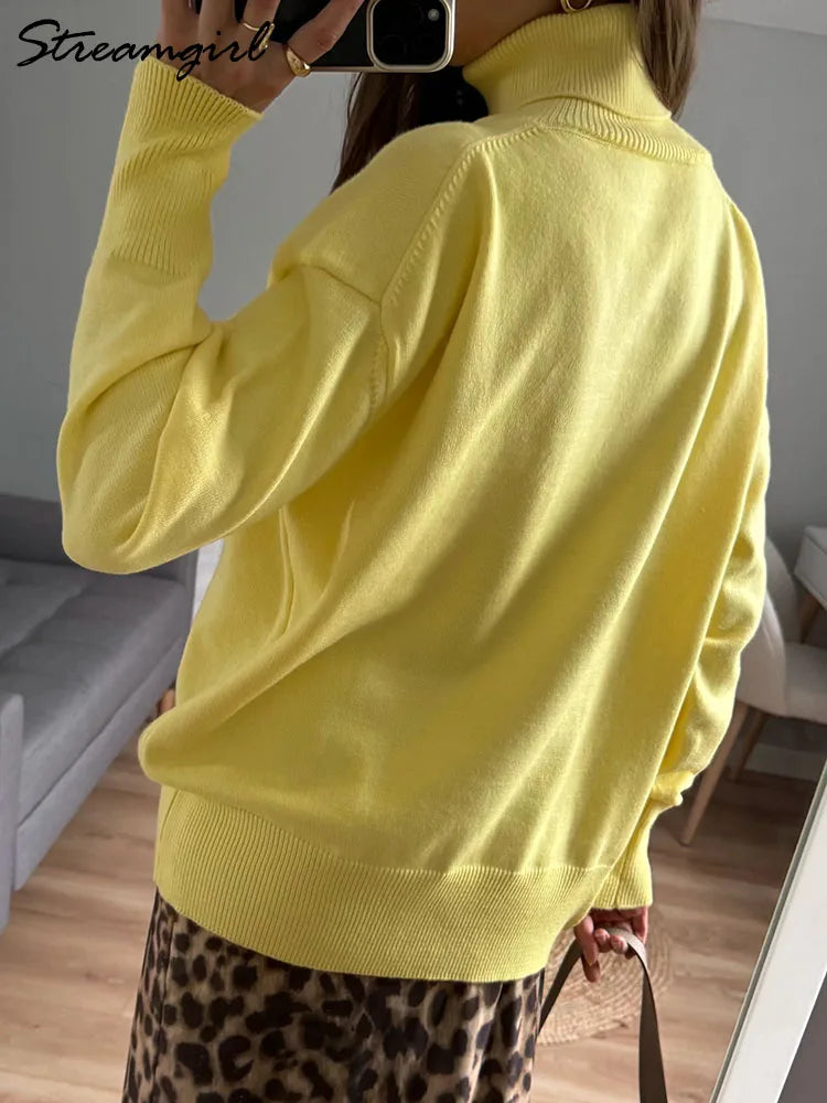 Loose Fitted Turtleneck Sweater’s/Women Winter Pullover Trend’s/Oversize Sweater/New Solid Jumper Turtleneck Sweater’s.