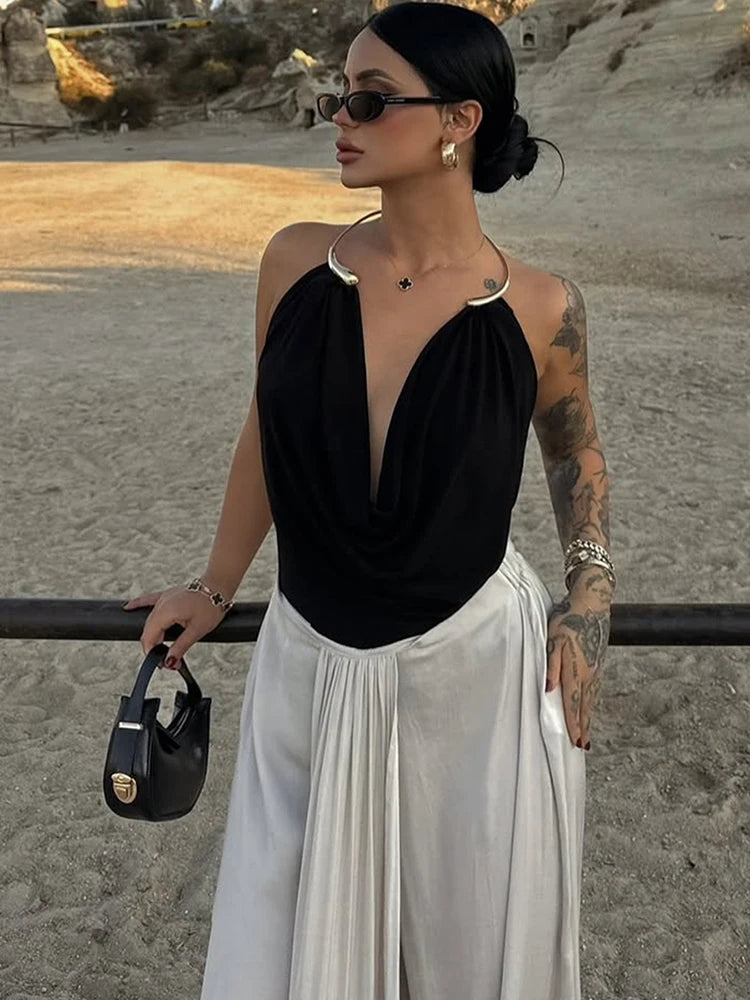 Timeless Elegance Metal Accent Halter Top