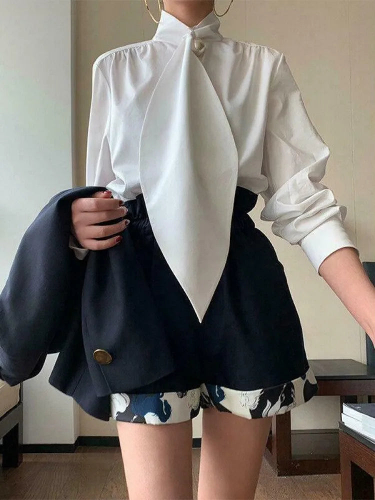 Simple Solid Elegant Casual Look/ Top High Neck/Long Sleeves Loose Fit Blouse/Fashion Daily Wear.