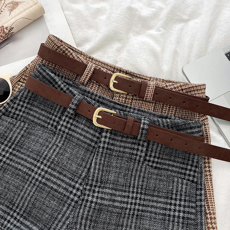 Women’s Mid-Waist Wool Blend Plaid Shorts – Autumn Winter Streetwear Short Pants