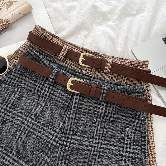 Women’s Mid-Waist Wool Blend Plaid Shorts – Autumn Winter Streetwear Short Pants