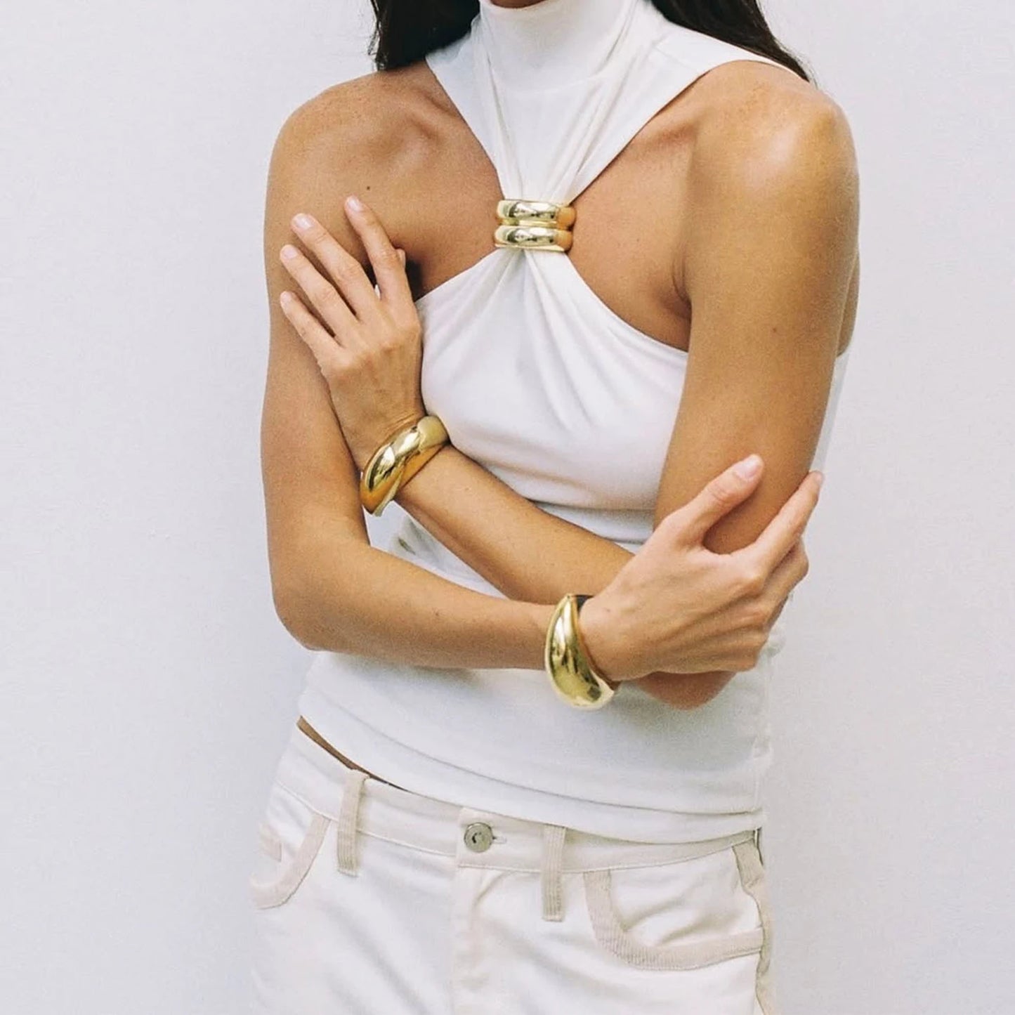 Halter Top Twist, with fitted ring pleated tank top! Colar turtleneck figure. Solid fixed texture, Sleeveless.