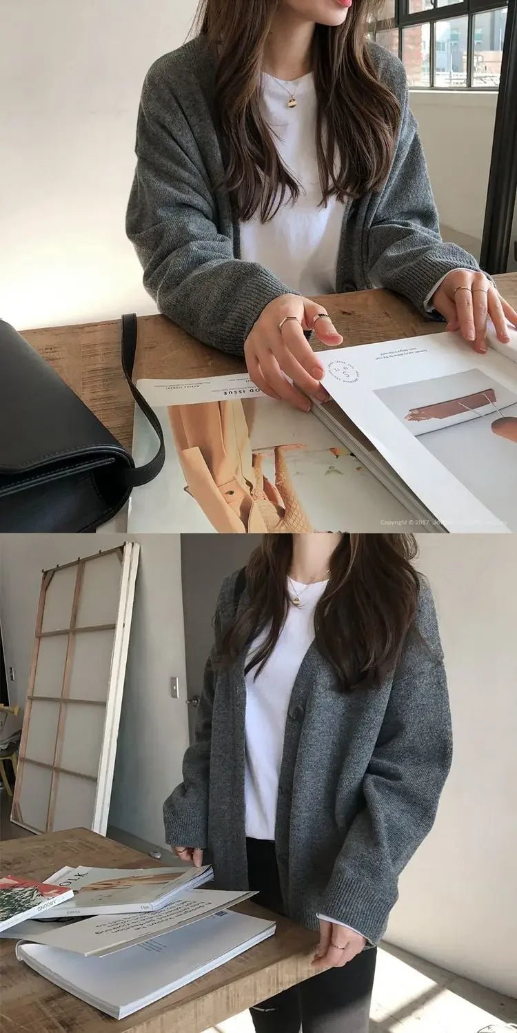 Oversized Women’s Cardigan | Soft Knit V-Neck Button Sweater | Relaxed Longline Layer