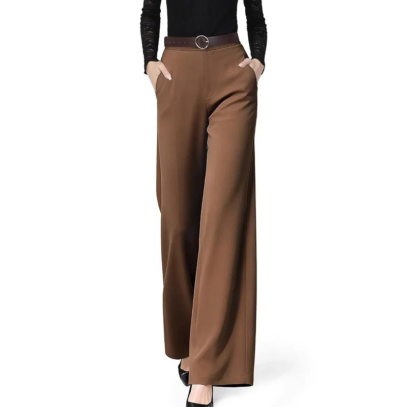 Refined Brown Wide Leg Pant’s For Autumn/High Waist Straight Long Trouser’s Business Formal.
