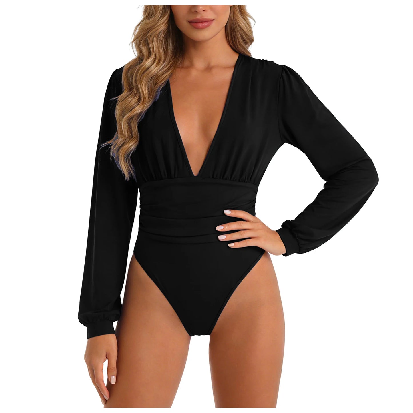 Luxury Deep V Long Sleeve Bodysuit | Modern Blend Boutique