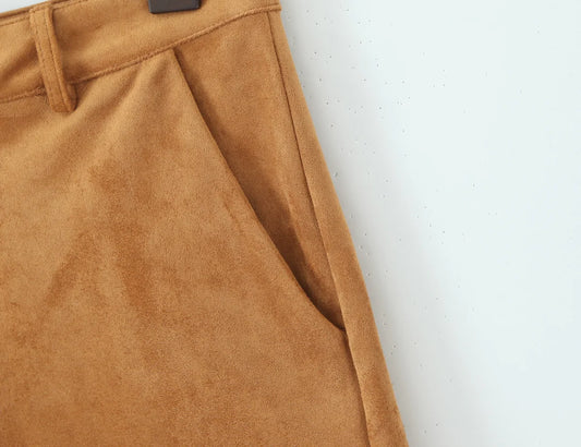 YENKYE Retro Brown Faux Suede Shorts for Women – High-Waist Casual Vintage Short Pants