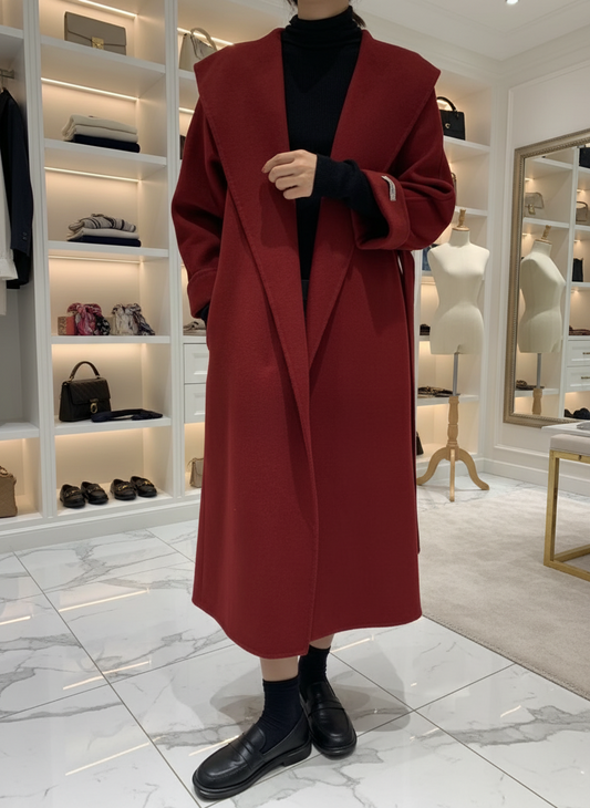 Smooth Double-Sided Woolen Coat/Elegant Commuter Long Belt/Slim Jacket Winter High Quality/Large Collar Loose Wool Coat’s.