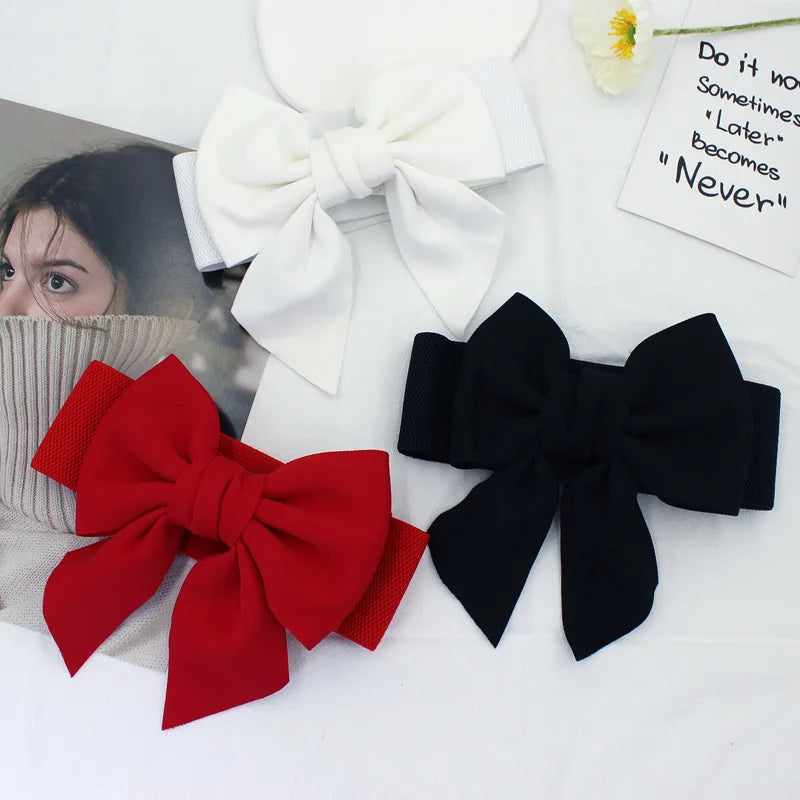 New Fashion Elegant Large Bow Elastic Belt’s/Women Wide Side Belt Dress Female Jeans Waistband Trouser Accessory.