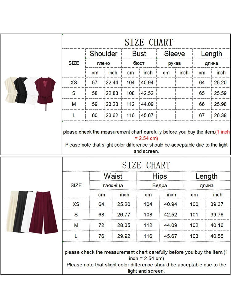 TFMLN Women's Trouser Suit’s/Sleeveless V-Neck/Top With Belt/Straight Pants Set’s/Autumn Commuter 2 Piece Set.