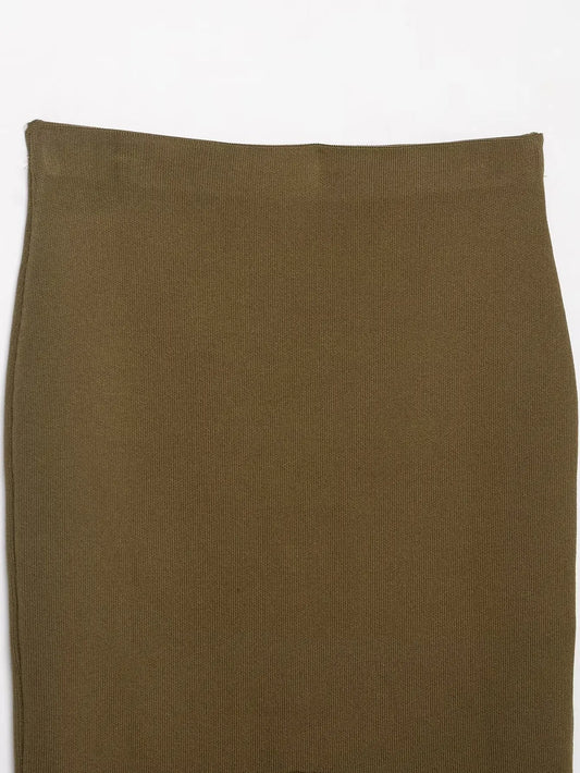 Women’s Olive Green Knit Blazer & Midi Skirt Set | Elegant Two-Piece Business Casual Suit | Fall Winter Fashion