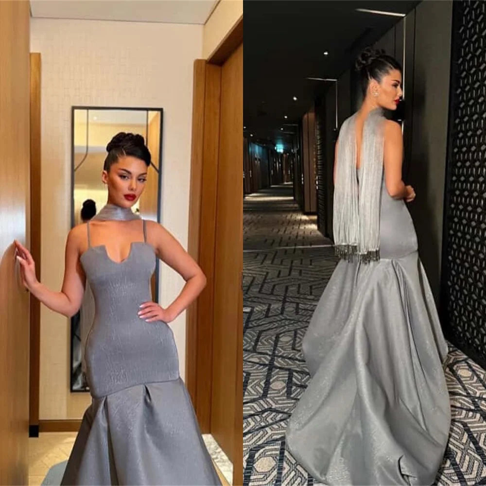 Customized Exquisite Silver Satin Evening Dress/Delicate Strapless Spaghetti Strap/Cocktail Dress Modern Special Occasion Gown’s.