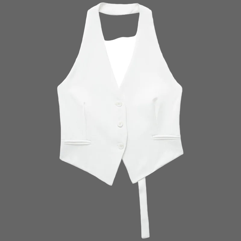 Off Shoulders Women's Halter Vest/Black/White/Grey Vest/Outerwears/Single Breasted/Off Shoulder Sleeveless Vests/turned down collar.