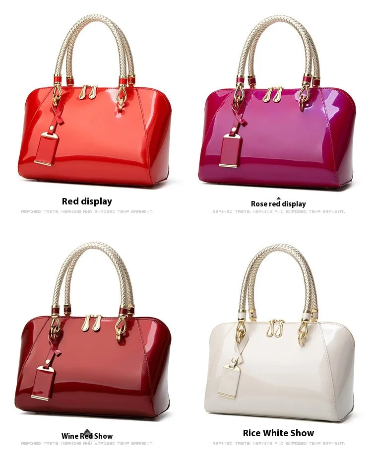 Luxury Pink Patent Leather Handbag – Glossy Top Handle Tote with Gold Hardware | Modern Blend Boutique