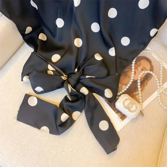 Elegant Polka Dot Tie Front Blouse – Women’s Retro V-Neck Waist Tie Top | French Chic Lightweight Luxury Blouse | Modern Blend Boutique