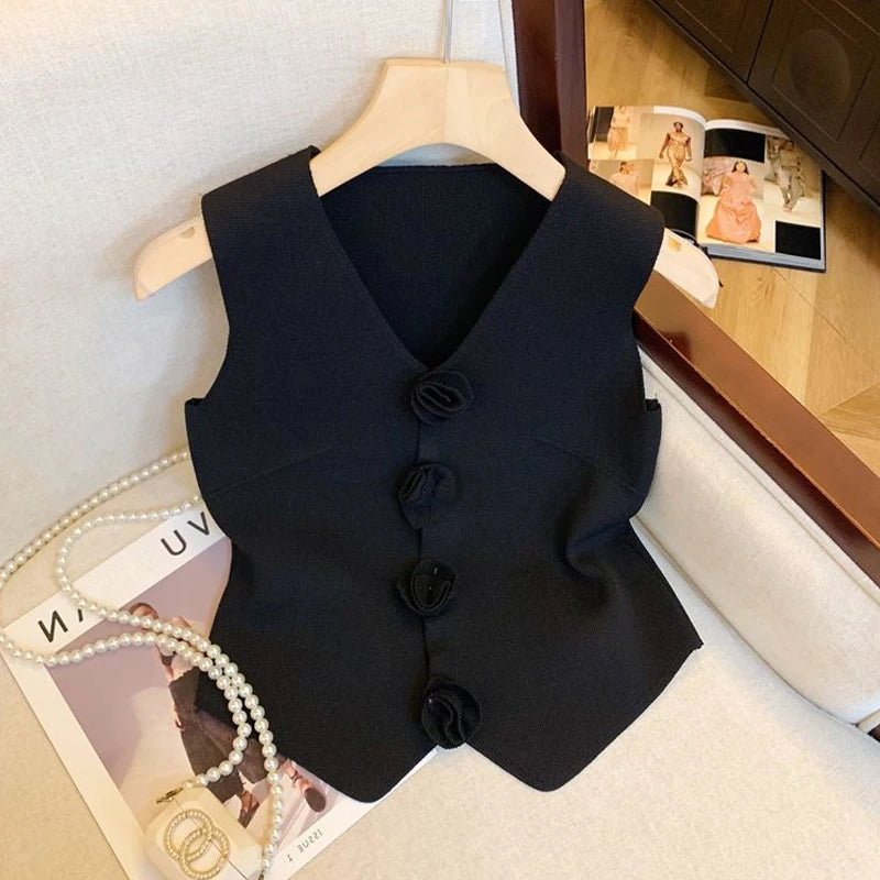 Chic Vests Elegant Waistcoat/V-neck Top’s/Casual/Outwear Sleeveless Slim/Knitted Vest All-match Streetwear.