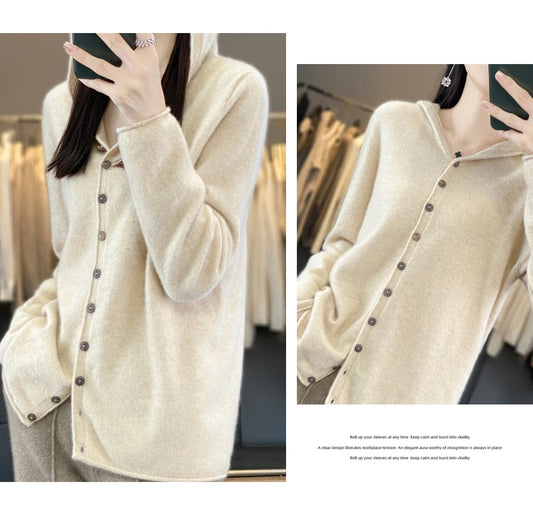 Women’s Soft Knit Hooded Button-Up Cardigan | Cozy Lightweight Hoodie Sweater for Fall & Winter | Casual Chic Layering Top