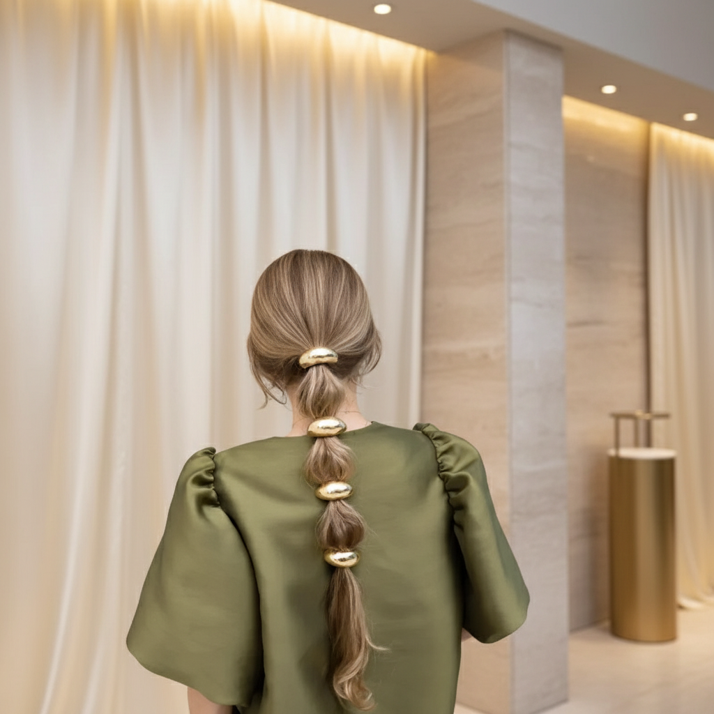 Solid Puffed Up Satin Blouse/Stylish Balloon Sleeved O~Neck Design/Single Breasted Loose Fitted Blouse.