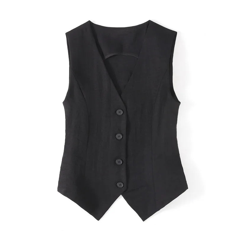 Modern Button Down Linen waistcoat/High end slim-fit short sleeveless suit V-neck vest clip