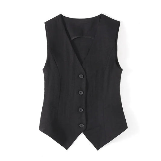 Modern Button Down Linen waistcoat/High end slim-fit short sleeveless suit V-neck vest clip